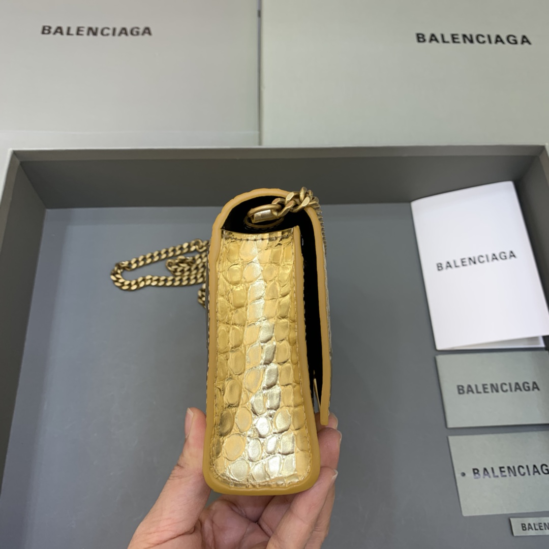 Balenciaga Small Hourglass Wallet With Chain Crocodile Embossed Shoulder Bag Gold